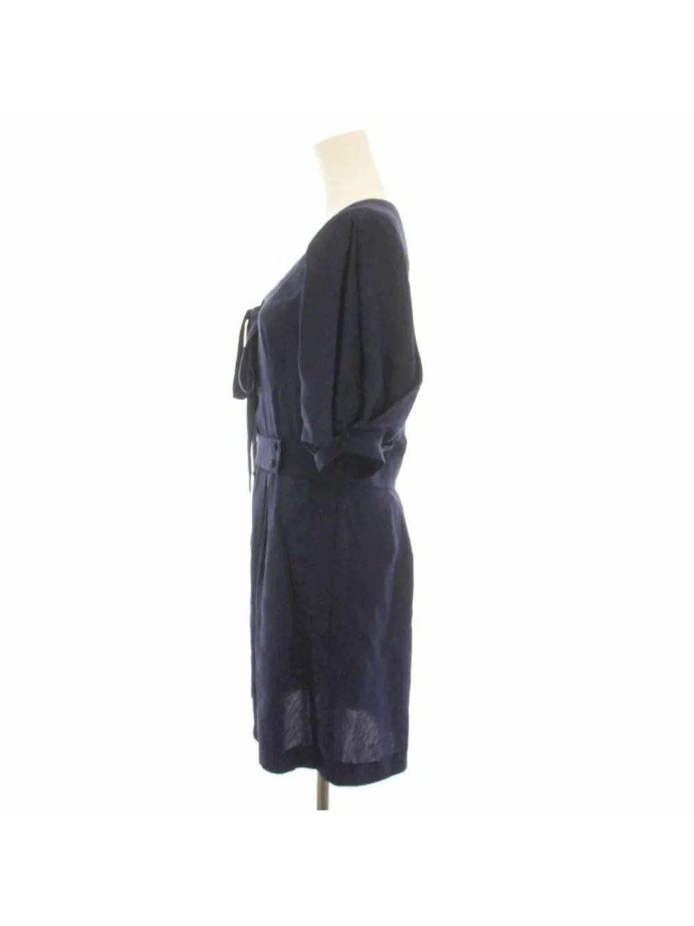 Balenciaga Silk Dress Knee Length Neck Half Sleeves Ribbon All Over Pattern 38